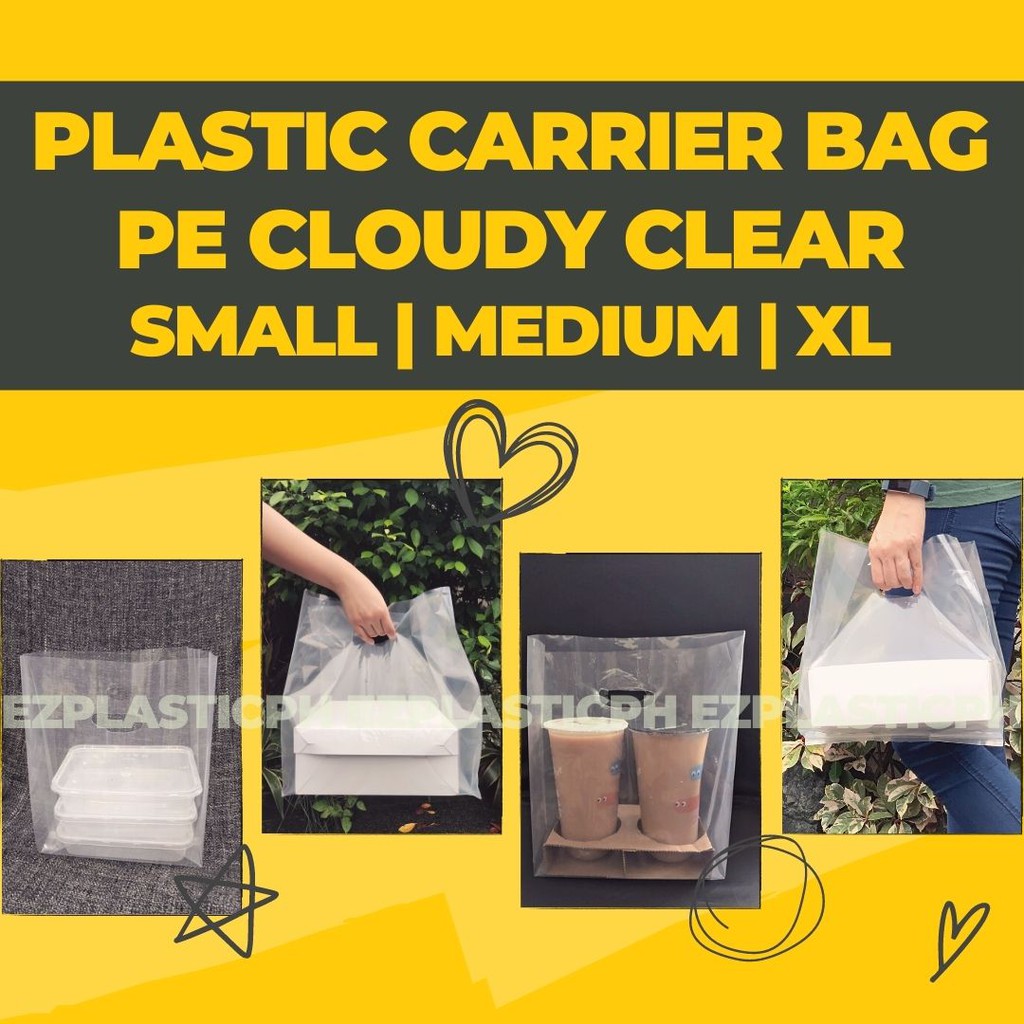 Plastic Carrier Bag with Handle (50pcs/100pcs) PE Cloudy Clear