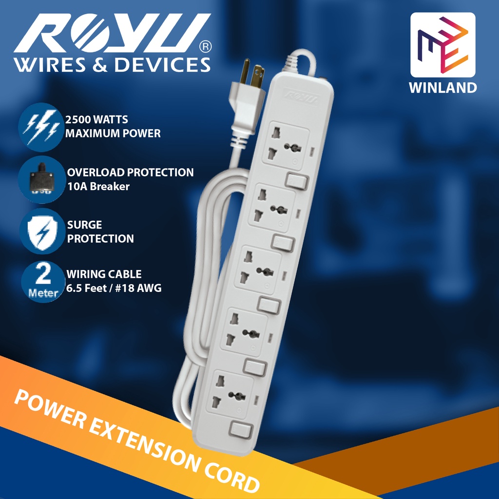 Royu Power Cord Extension Cord Wire Cable with Surge Protection 5