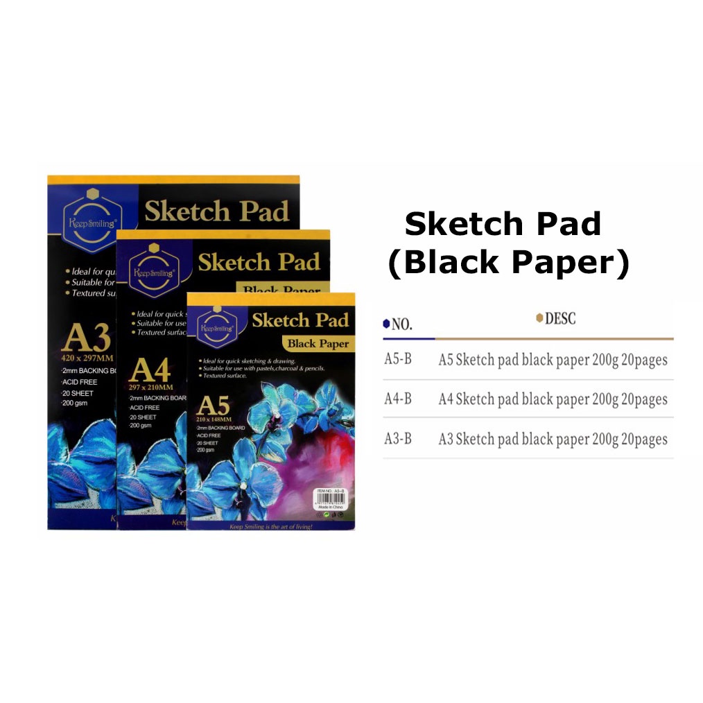 Keep smiling Sketch pad black paper 20sheets 200gsm Shopee Philippines