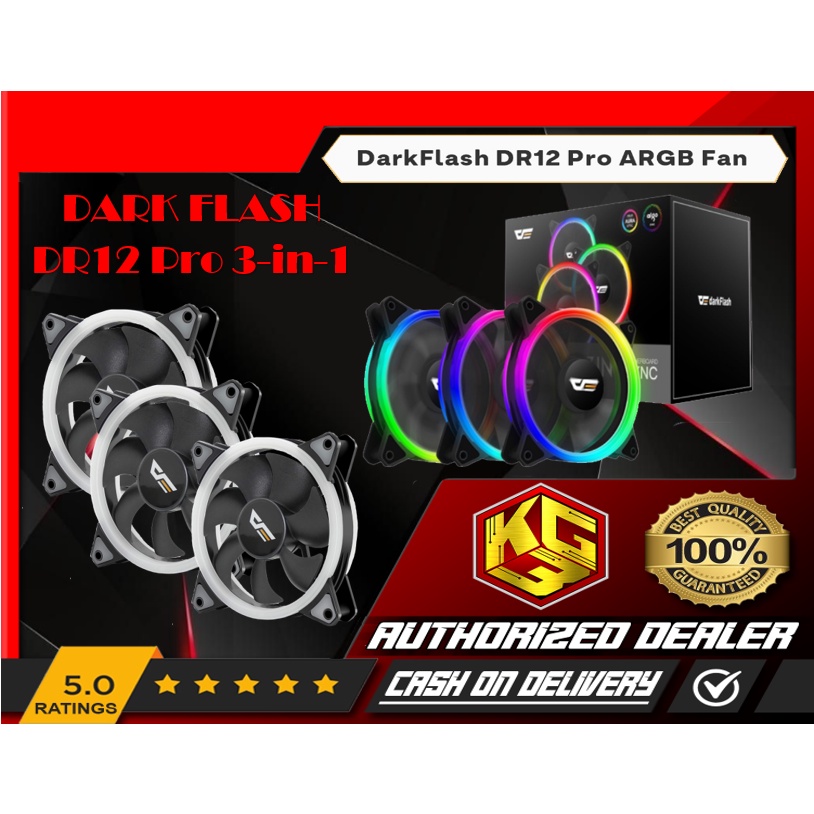 darkFlash DR12 Pro 3in1 Addressable 120mm RGB LED Case Fan Kit with