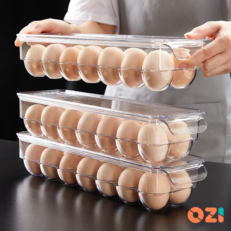 OZI 14 Grid clear plastic kitchen EGG holder stackable tray for
