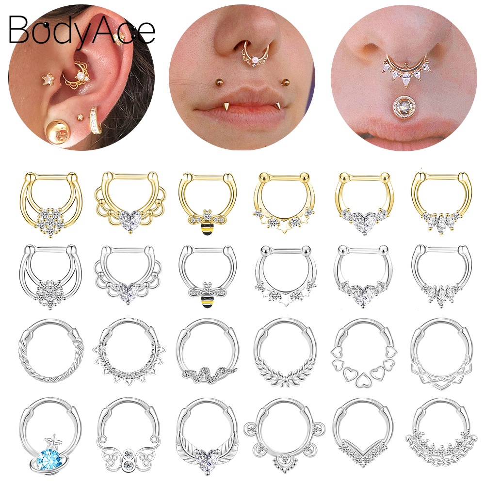 Bodyace 1 PC 10mm Copper Nose Piercing Clicker CZ Hinged Segment Septum