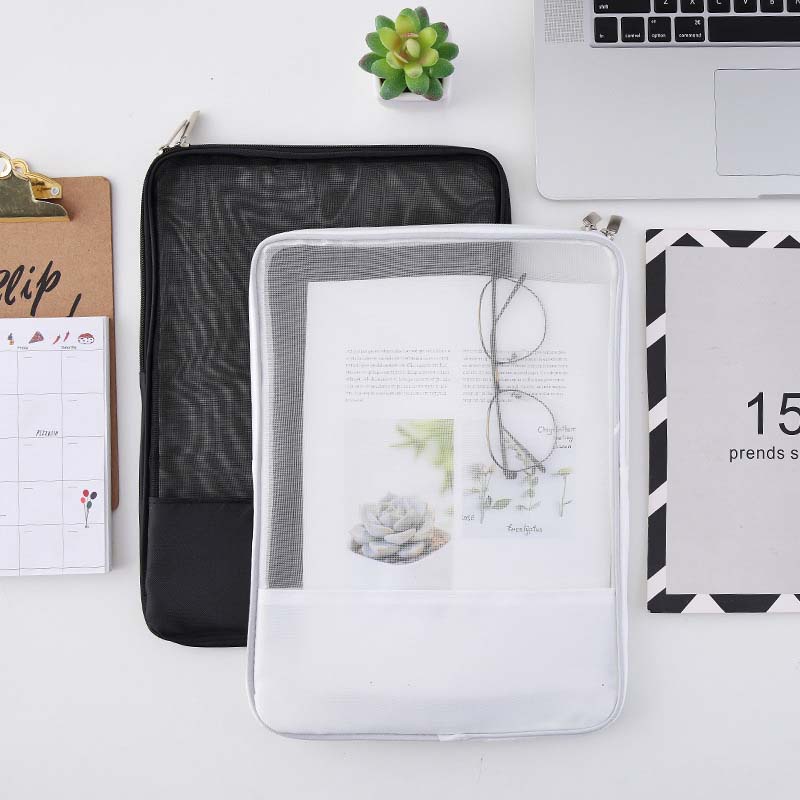 INS Simple A4 Transparent Mesh Zipper File Bag Zipper File Holder