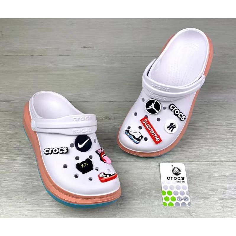 New crocs korean fashion with jibbitz design White color shoes for men