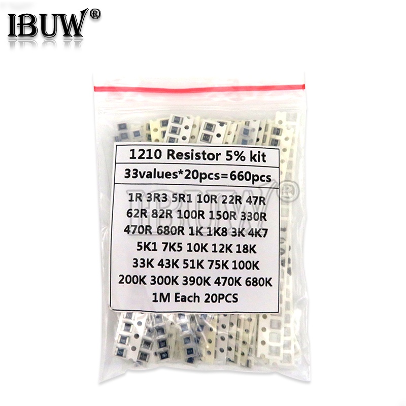 1210 SMD Resistor Kit Assorted Kit 1ohm1M ohm hjxrhgal 5 33valuesX