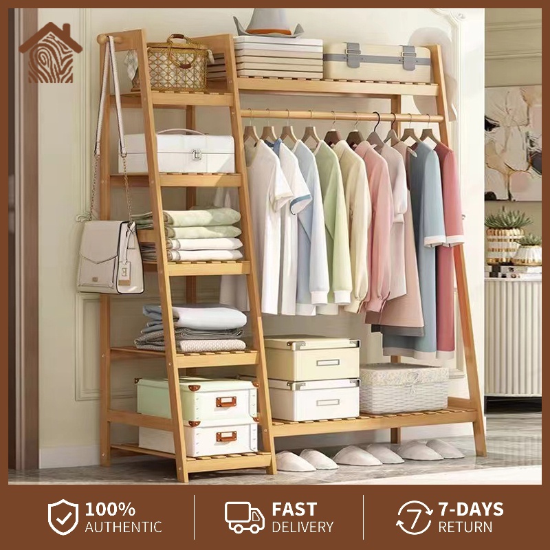 Bamboo Coat Rack Stand Bedroom Wardrobe Hanger Organizer Wood Drying