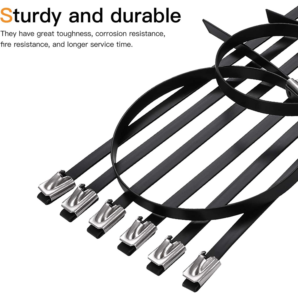 Black Metal Zip Ties,304Stainless Steel Epoxy Coated Cable Tie,Multi