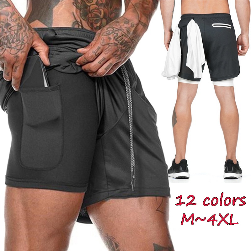 Men Sports Shorts 2In1 DoubleLayer QuickDrying Fitness Shorts