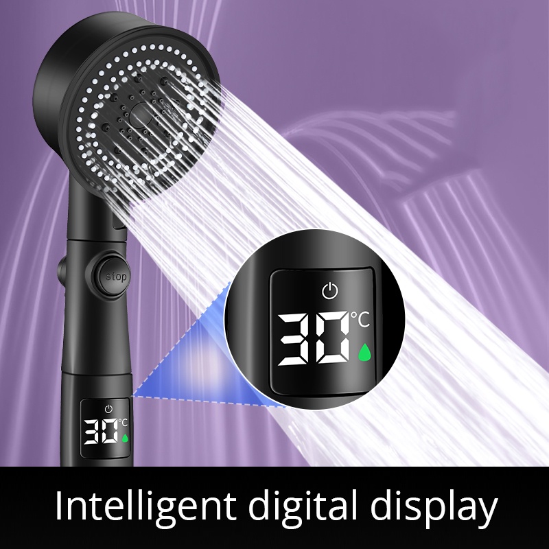 Digital Display FiveSpeed Pressurized Turbo Shower Head With One Key