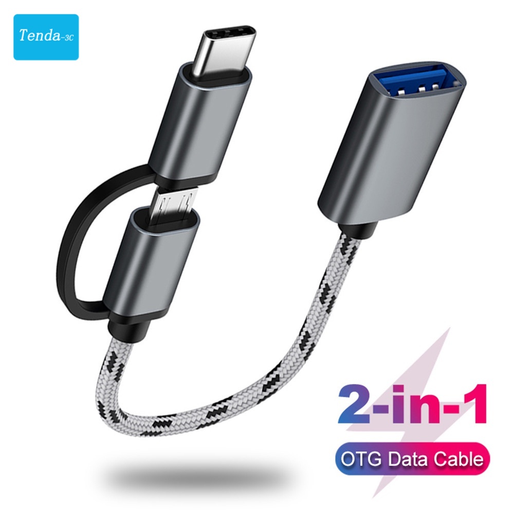 2 in 1 USB OTG Cable Adapter to Micro USB+TypeC Connector USB