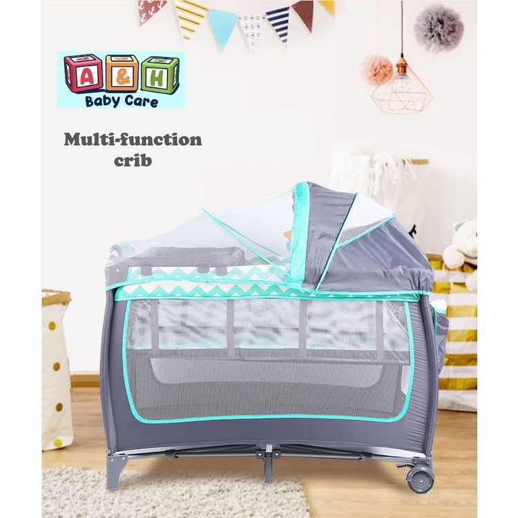 Foldable Baby Crib and Playpen 2 layer w/ diaper table mosquito net
