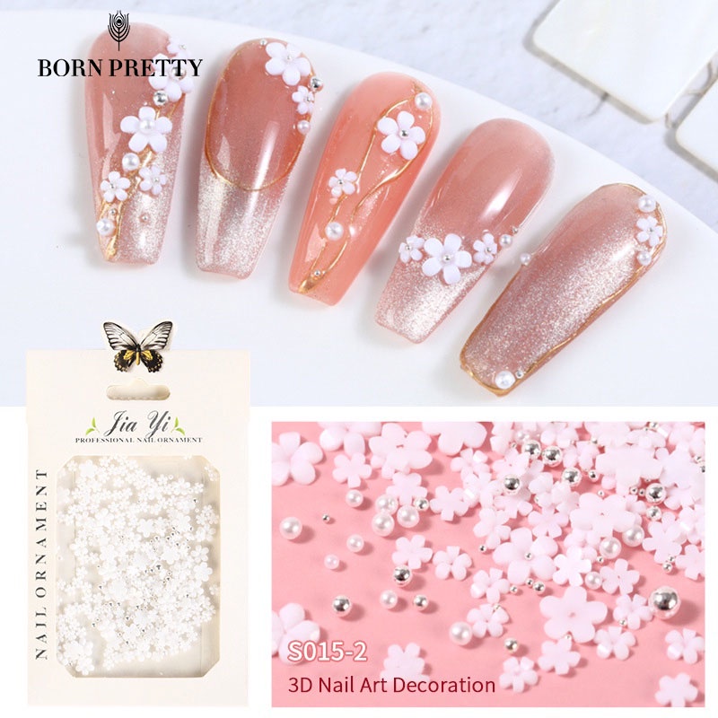 Born Pretty 1 Bag Acrylic Flower Nail Art Decoration Mixed Size White