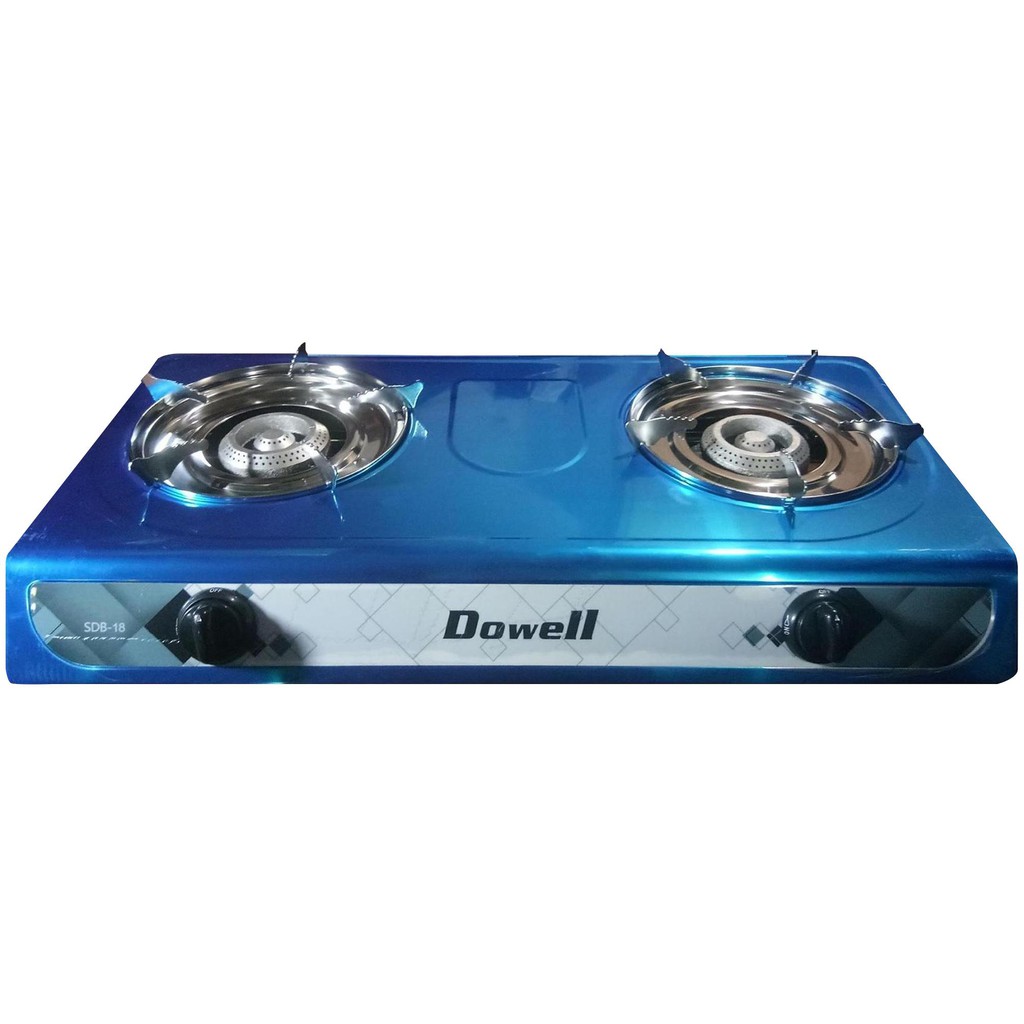 Dowell Gas Stove Double Burner Stainless Body Automatic Ignition Switch Cast Iron Burner
