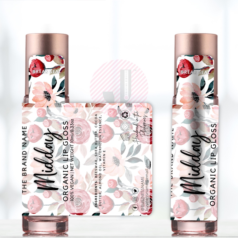 10ml Roller Bottle Floral Design Labels Essential Oil Labels Lip