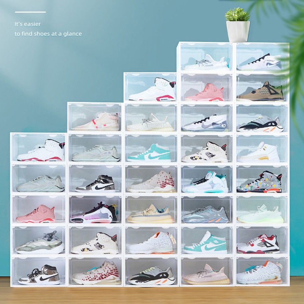 1PC PP Plastic Fliptop Shoe Box Stackable Foldable Organizer