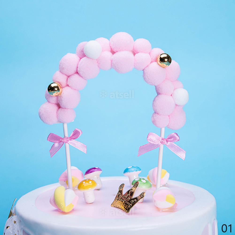 HW Birthday Cake Topper Arch Hairball Decoration with Gold Beads Party
