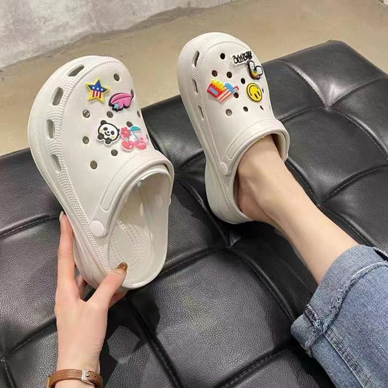 Cutie Fashion Clogs Rubber CrocsLike Korean Trendy High Heeled Thick