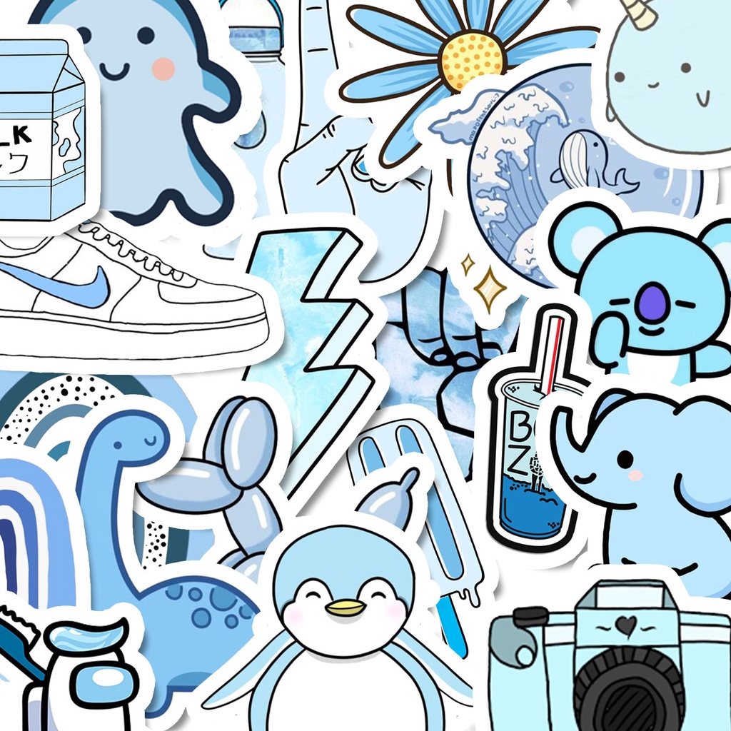 BLUE Waterproof Stickers Small Random Designs Laptop, Luggage