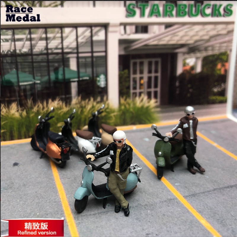 RM164 scale figures diorama motorcycle model boy Vintage Vespa