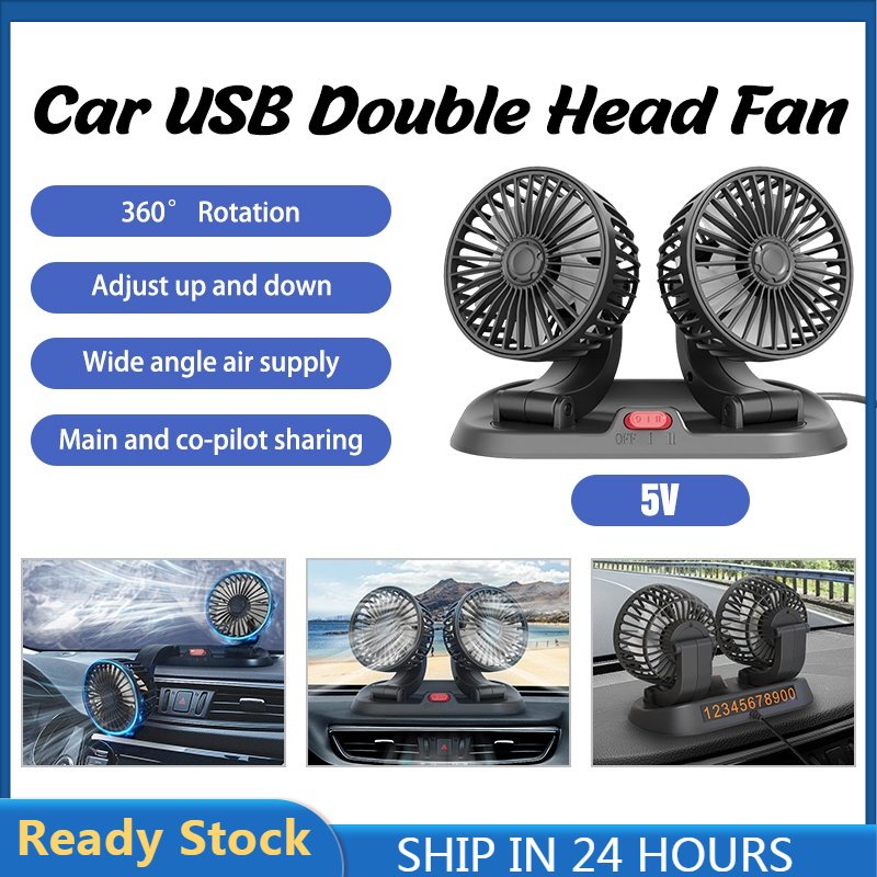 Car Electric Fan USB 5V 12V 24V Usb Double Headed Vehicle Fan Truck Fan