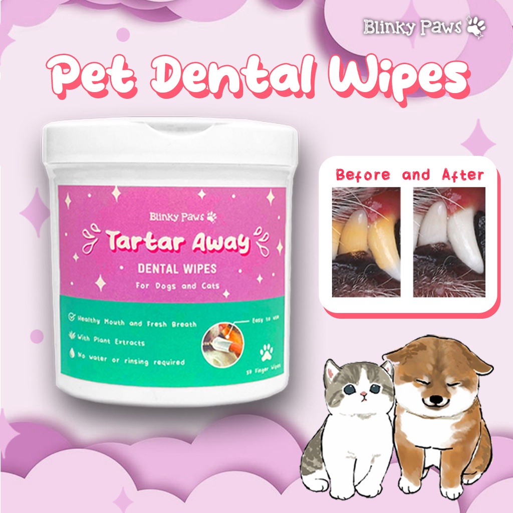 Tartar Away Pet Dental Wipes With Plant Extracts by Blinky Paws 50pcs
