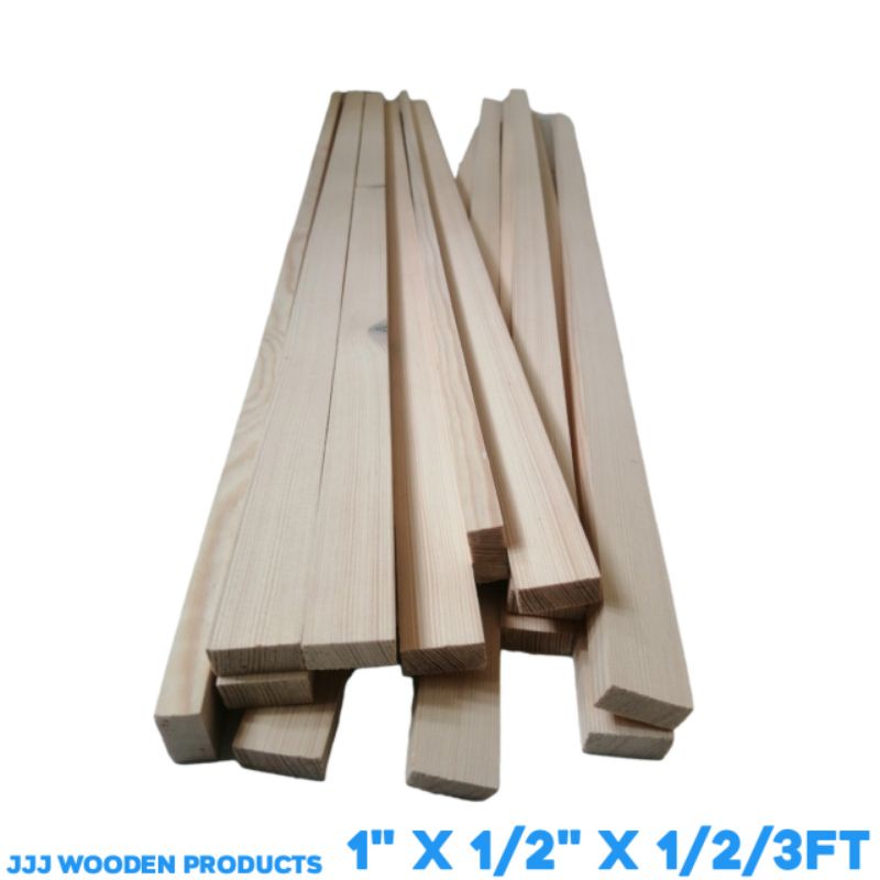 Palochina Pine Wood Strips 1" x 1/2" x 1FT/2FT/3FT 9pcs Shopee