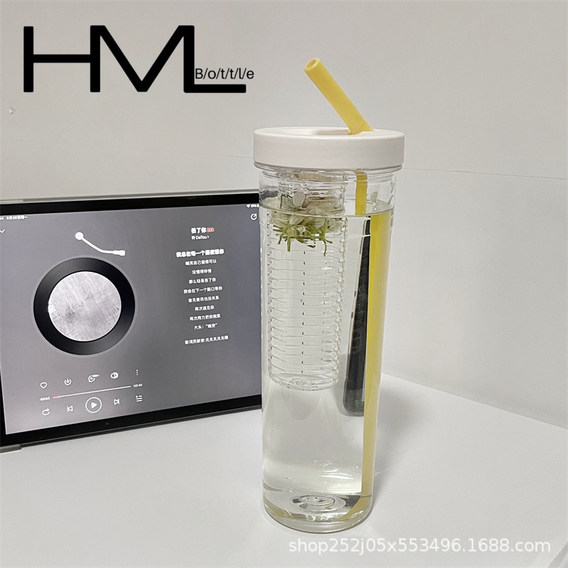 700ML Water Bottle Tumbler with Straw Filter Water Jug Foldable Straw