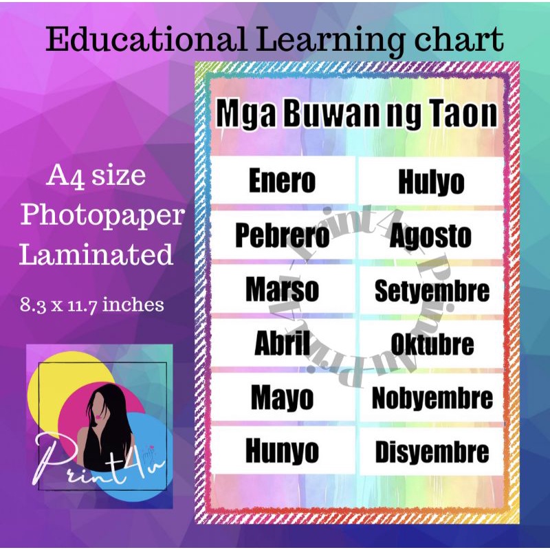 Mga Buwan ng Taon Chart Laminated Educational Learning materials