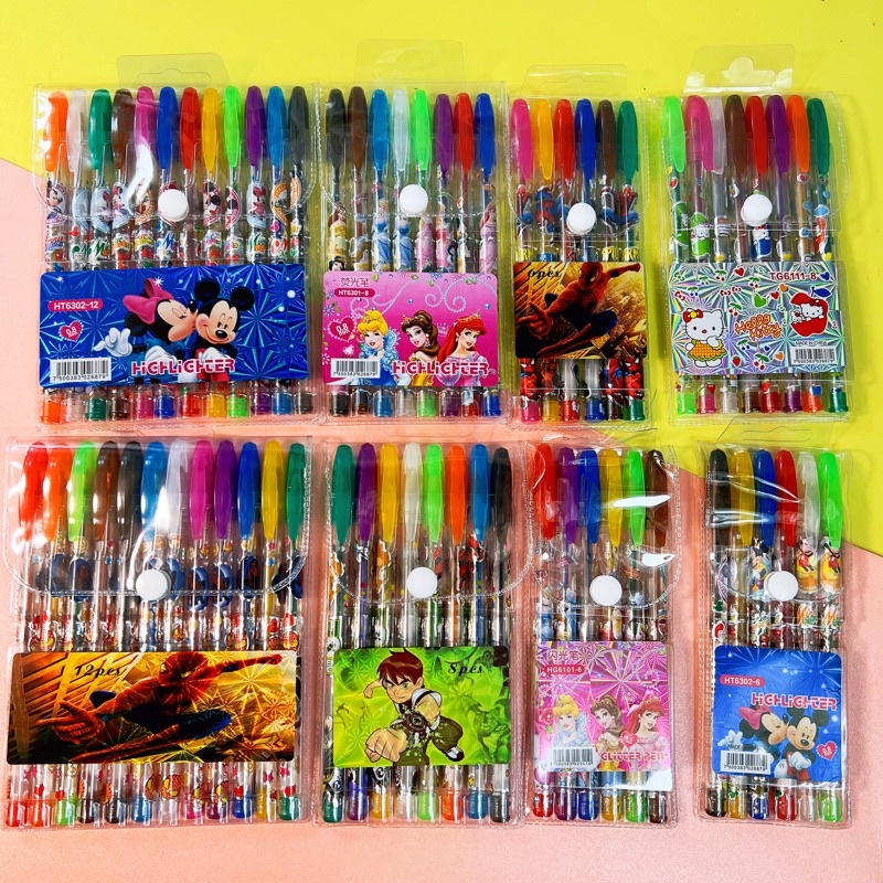 Glitter Gel Pen 6pcs/8pcs/12pcs/ Set Metal Colored Pens Random Designs