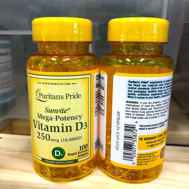 2v22 Vitamin D3 Bone Care 250mcg (10 000 IU) 100 Softgels 35872 Puritan