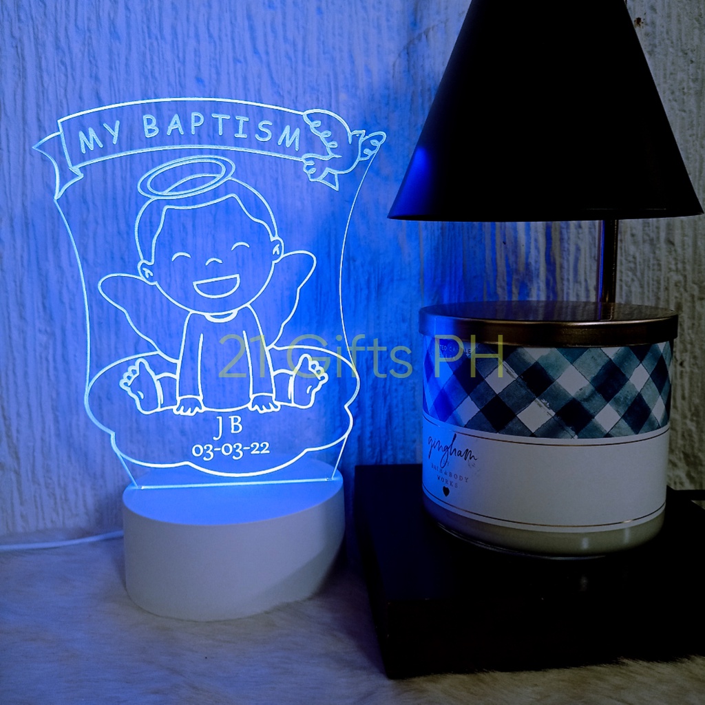Baptism Christening Souvenir Acrylic LED Lamp Angel Free Text