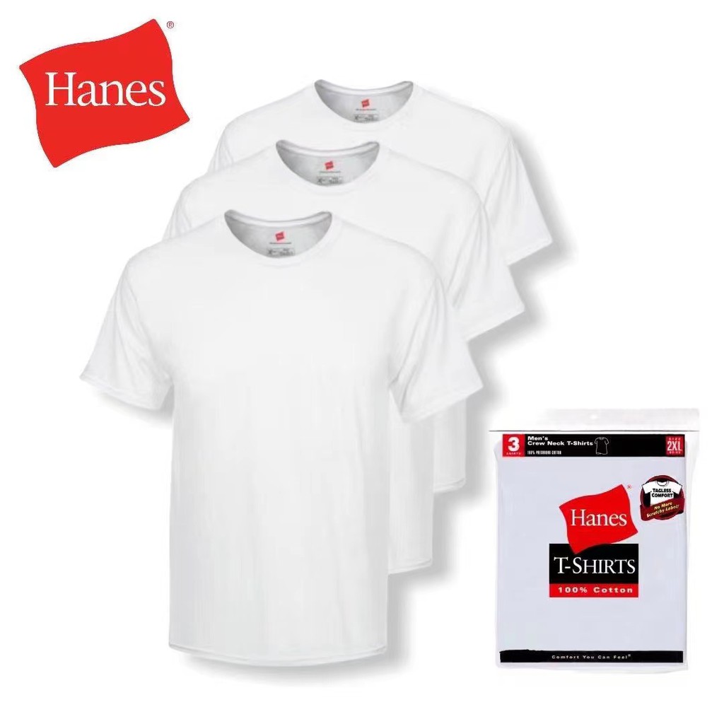 HANES White TShirt 3pcs (original) ROUND NECK Shopee Philippines