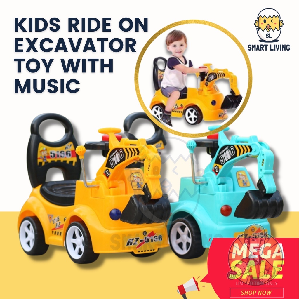Kids Excavator Toy With Music Toy Car Ride On Baby Walker Toy Excavator
