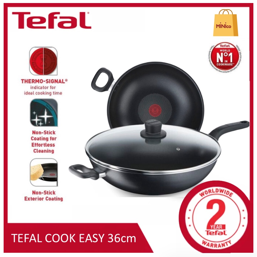 xvH3 TEFAL COOK EASY 32cm (B50389)/36cm with lid (B5039295) WOKPAN