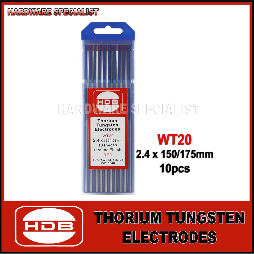 Tungsten Electrodes Thorium 2.4 x 150/175mm 10pcs Ground Finish