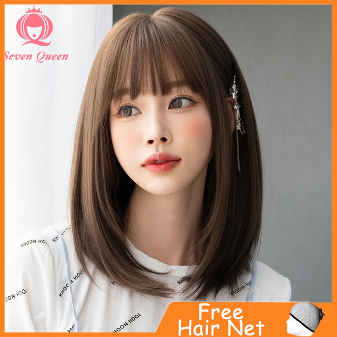 "Seven Queen" Wig women's short straight hair fashion sweet air bangs shoulder length wig