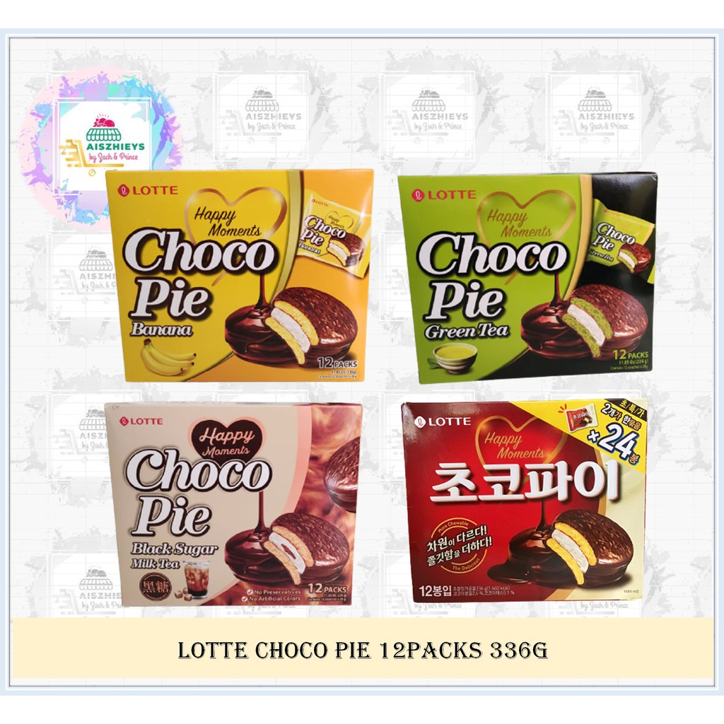 Lotte Choco Pie 336g 12Packs (Banana,Chocolate,Greentea,Milktea