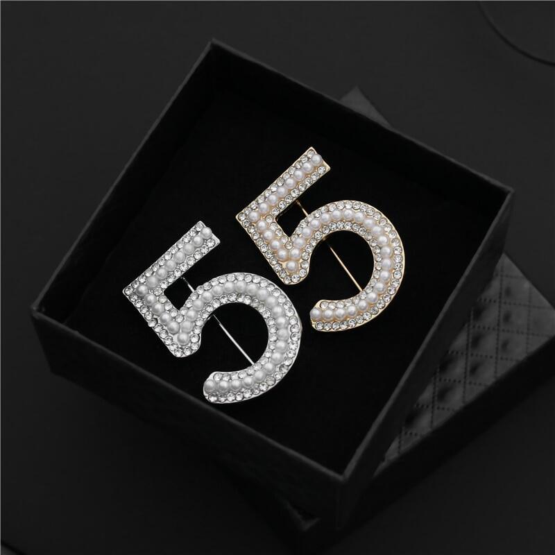 Number 5 pearl style Famous Luxury Brand Designer Brooch Pins For Women Sweater Dress Lape Scarf