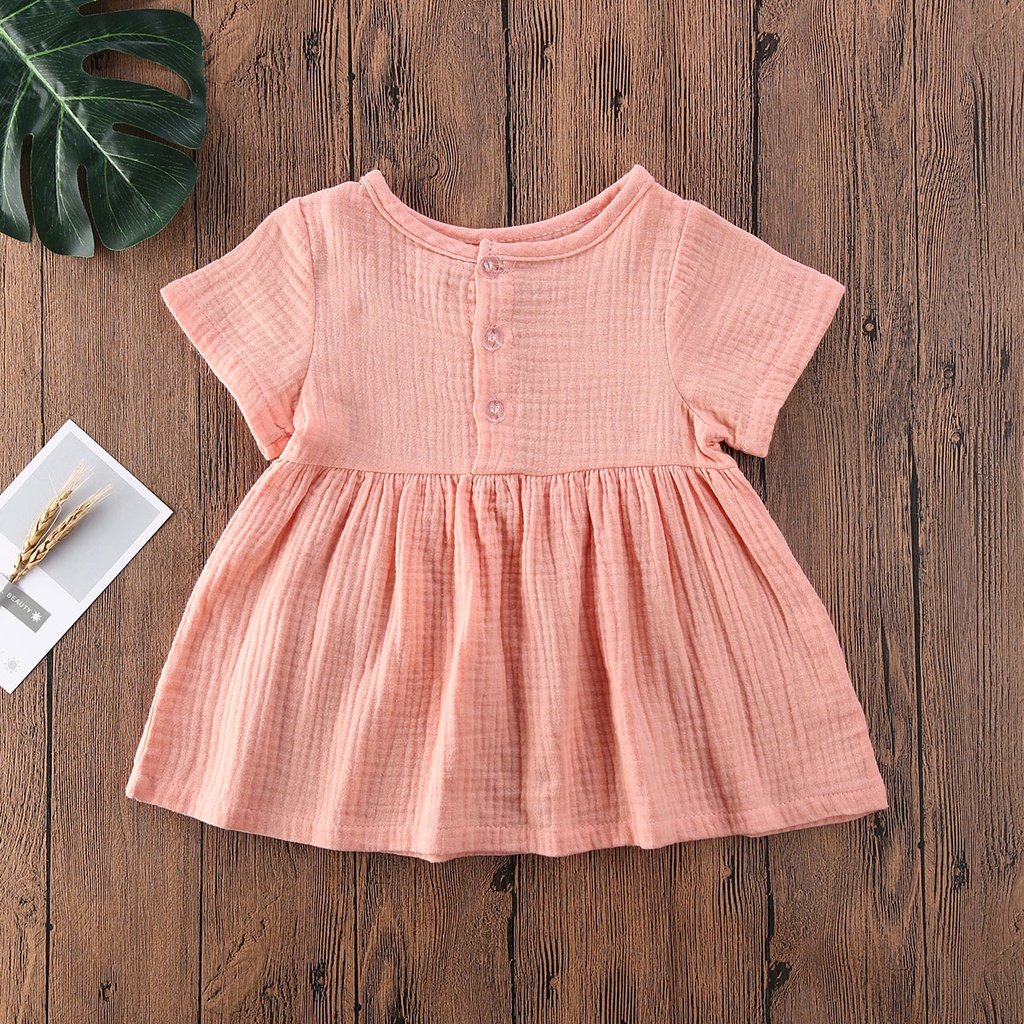 ZHYToddler Baby Girl Summer Dress Solid Color Short Sleeve Button