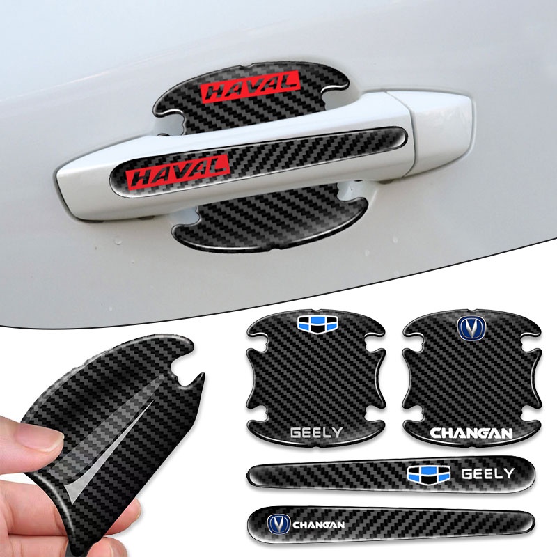 8pcs Car Antiscratch Door Handle Carbon Fiber Protection Sticker for