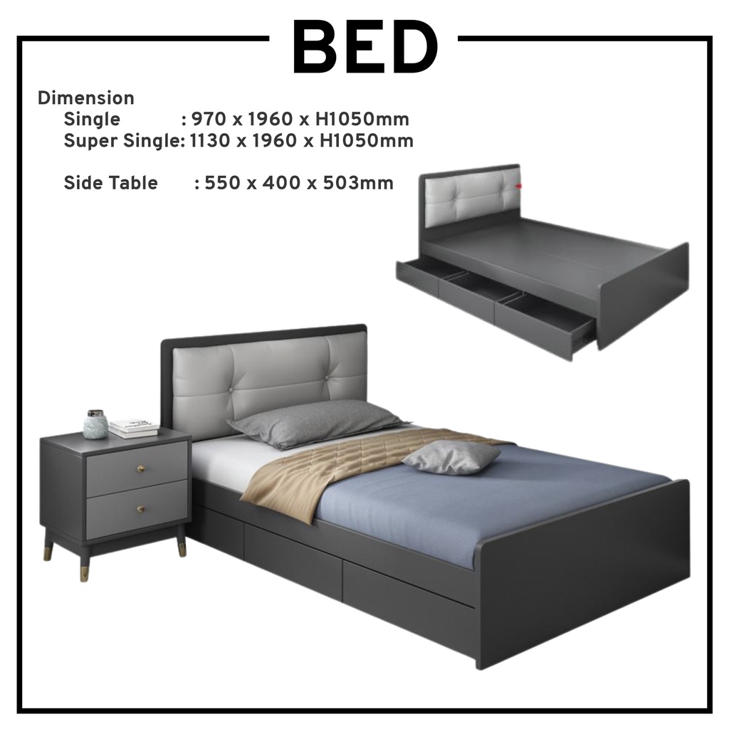 Single Bedframe / Storage bed / Single bed with drawers SZAT Shopee