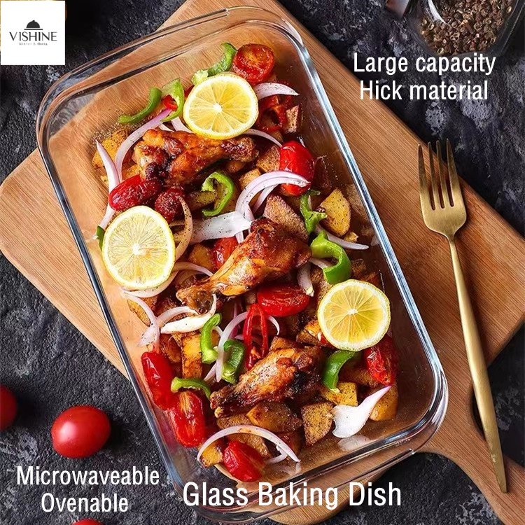 VISHINE Microwave/OVEN Safe Rectangular W/Handle Tempered Glass