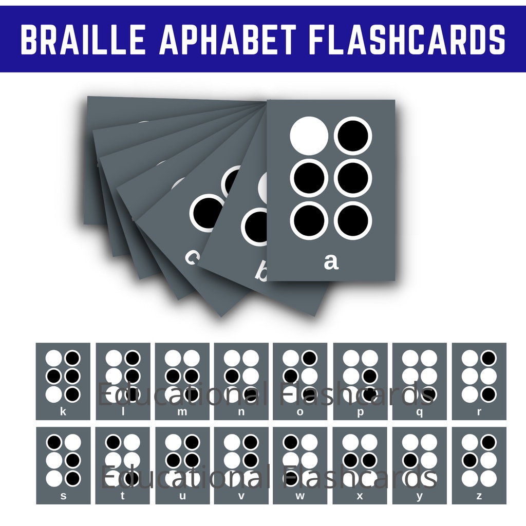 The Braille Alphabet Flashcards, Braille Numbers Flashcards, Laminated