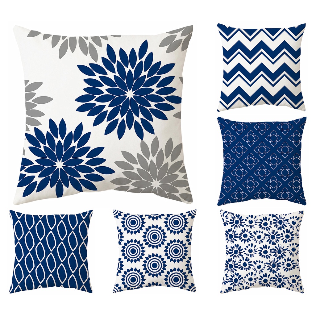 Blue Geometric pillow case 40 x 40.45 x 45.50 x 50.60 x 60. Living room cushion cover. Square