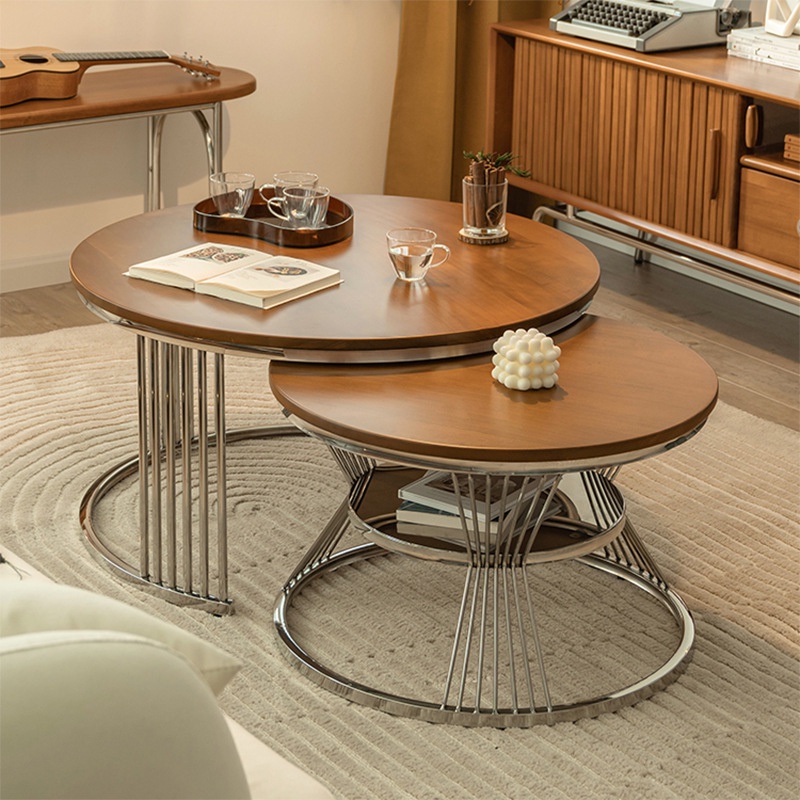 Japanese Style Solid Wood round Tea Table Combination Modern Simple