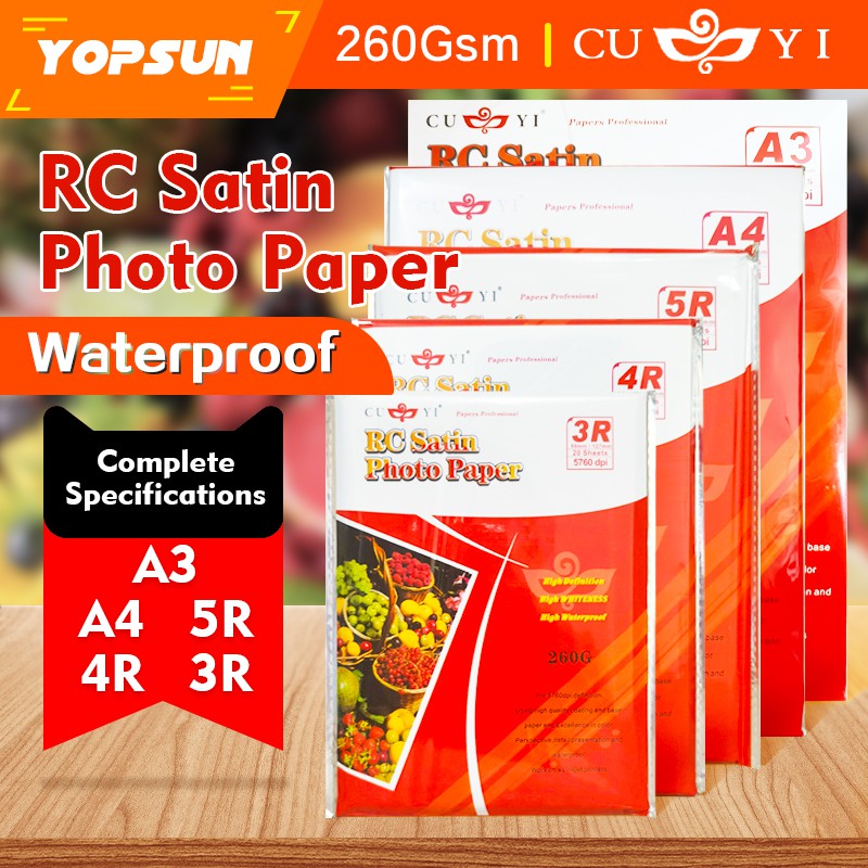 Cuyi Rc Satin Photo Paper 260gsm A4 5R 4R 3R Inkjet Paper Resin Coated Photo Paper 20Sheets