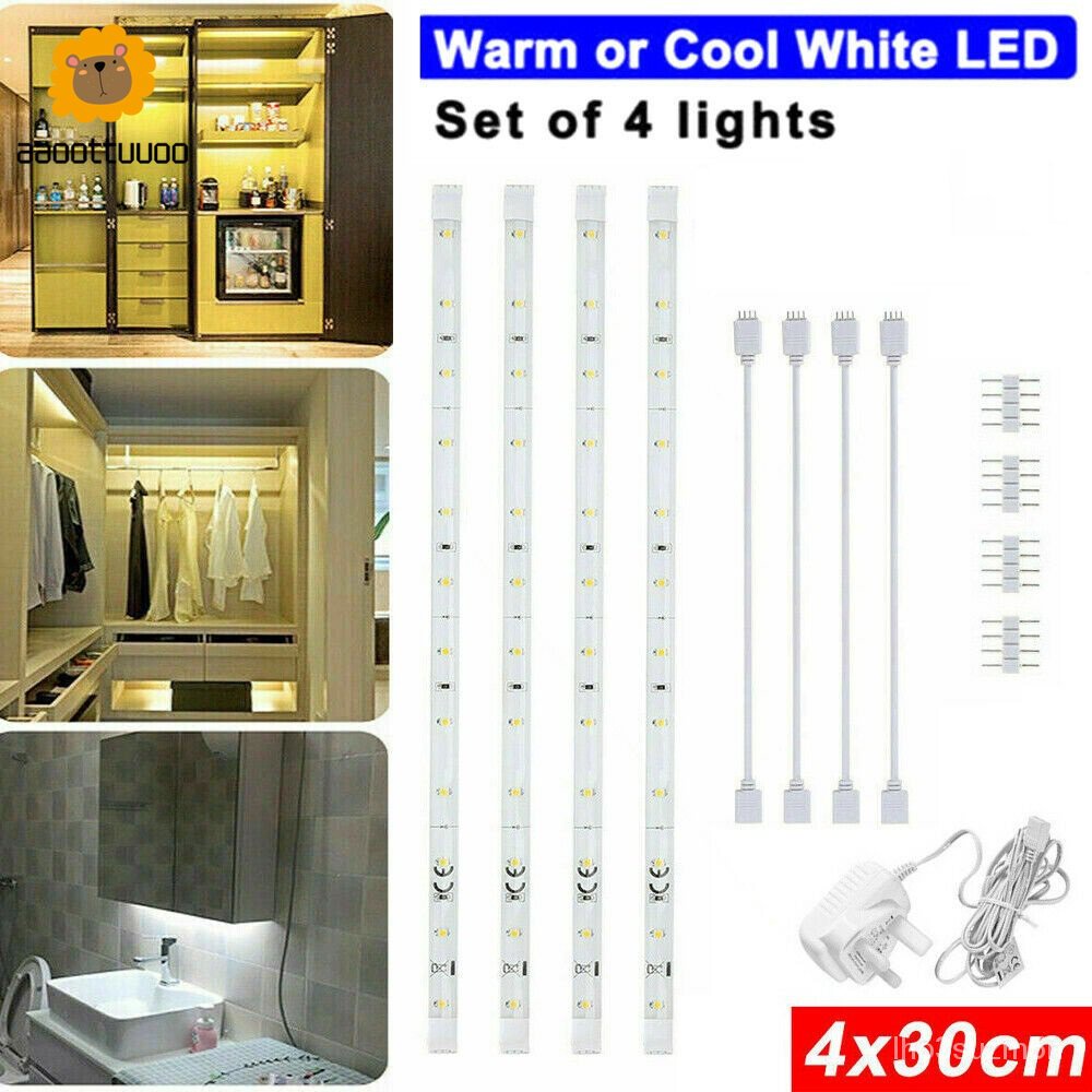 ⋮ 【Fast Shipping】4x LED Under Strip Lighting Kit Kitchen Shelf