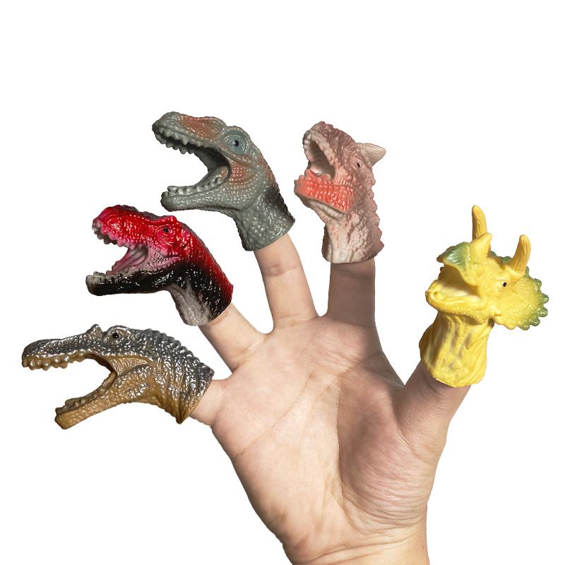 5pcs Dinosaur Finger Puppet Kids Toy Dinosaur Head Soft Gum Toy Set