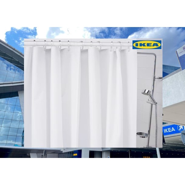IKEA Authentic BJARSEN Shower Curtain, White / HASSJON rings / BOTAREN / HORNEN Rod (Original