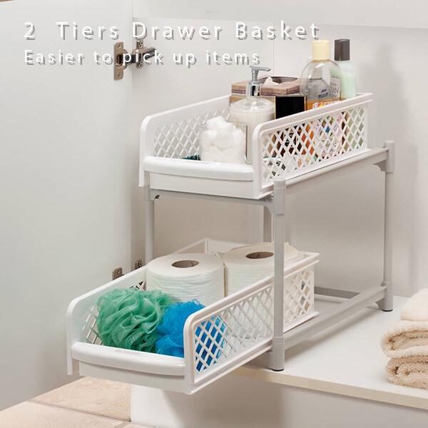 Storage Organizer 2TIER KITCHEN CUPBOARD BASKETS Versatile Storage